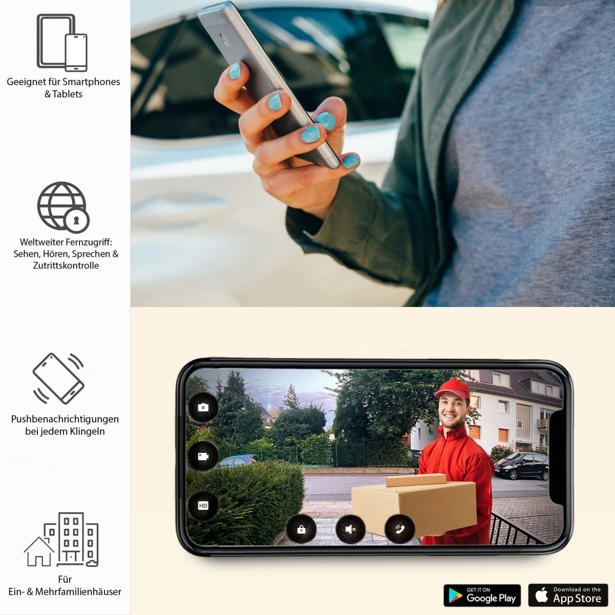 GOLIATH Hybrid IP Video Türsprechanlage - App - Anthrazit - 1-Familien - 7 Zoll - Unterputz - 180° Kamara