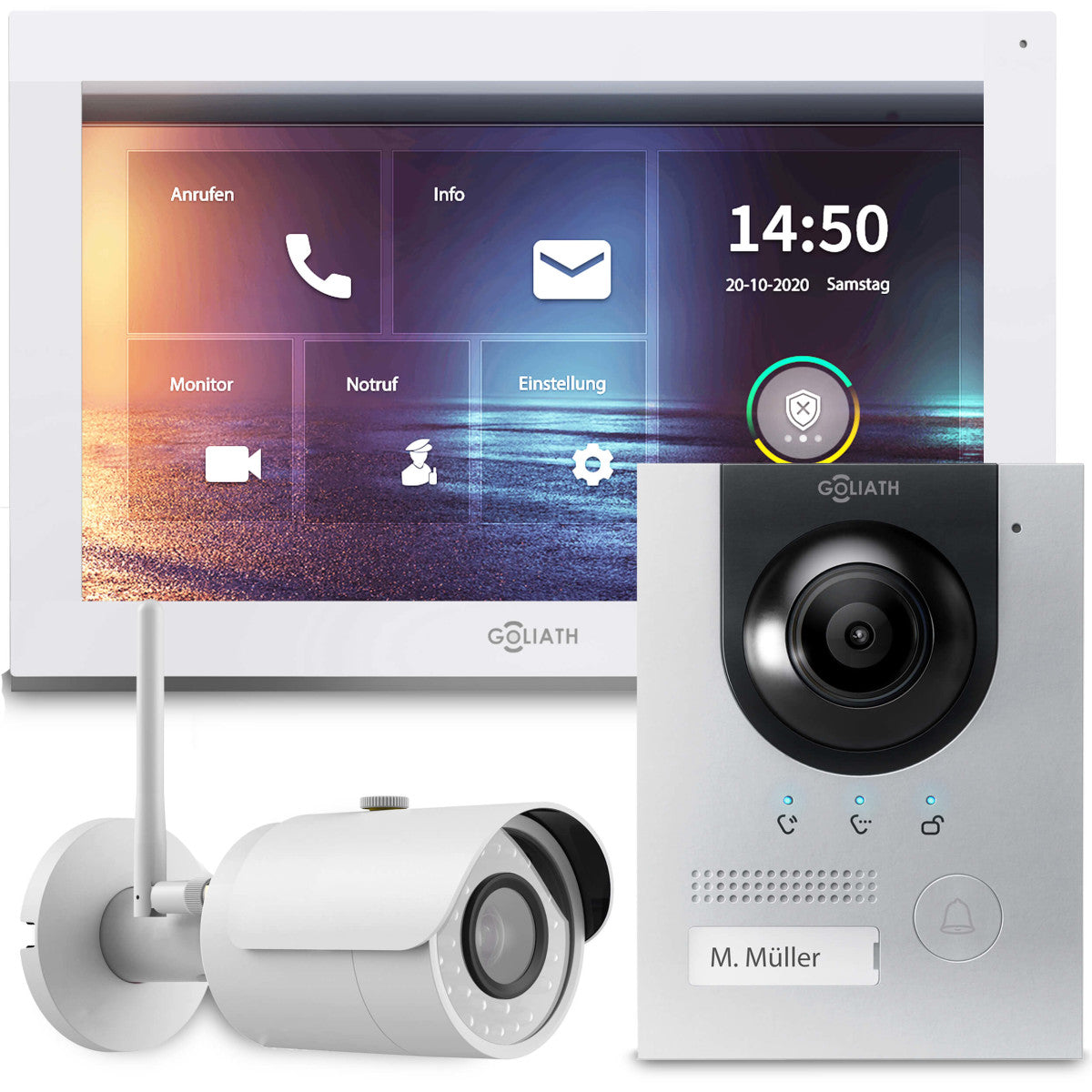 GOLIATH Hybrid IP Video Türsprechanlage - App - Silber - 1-Familie - 10 Zoll - Aufputz - 180° Kamera