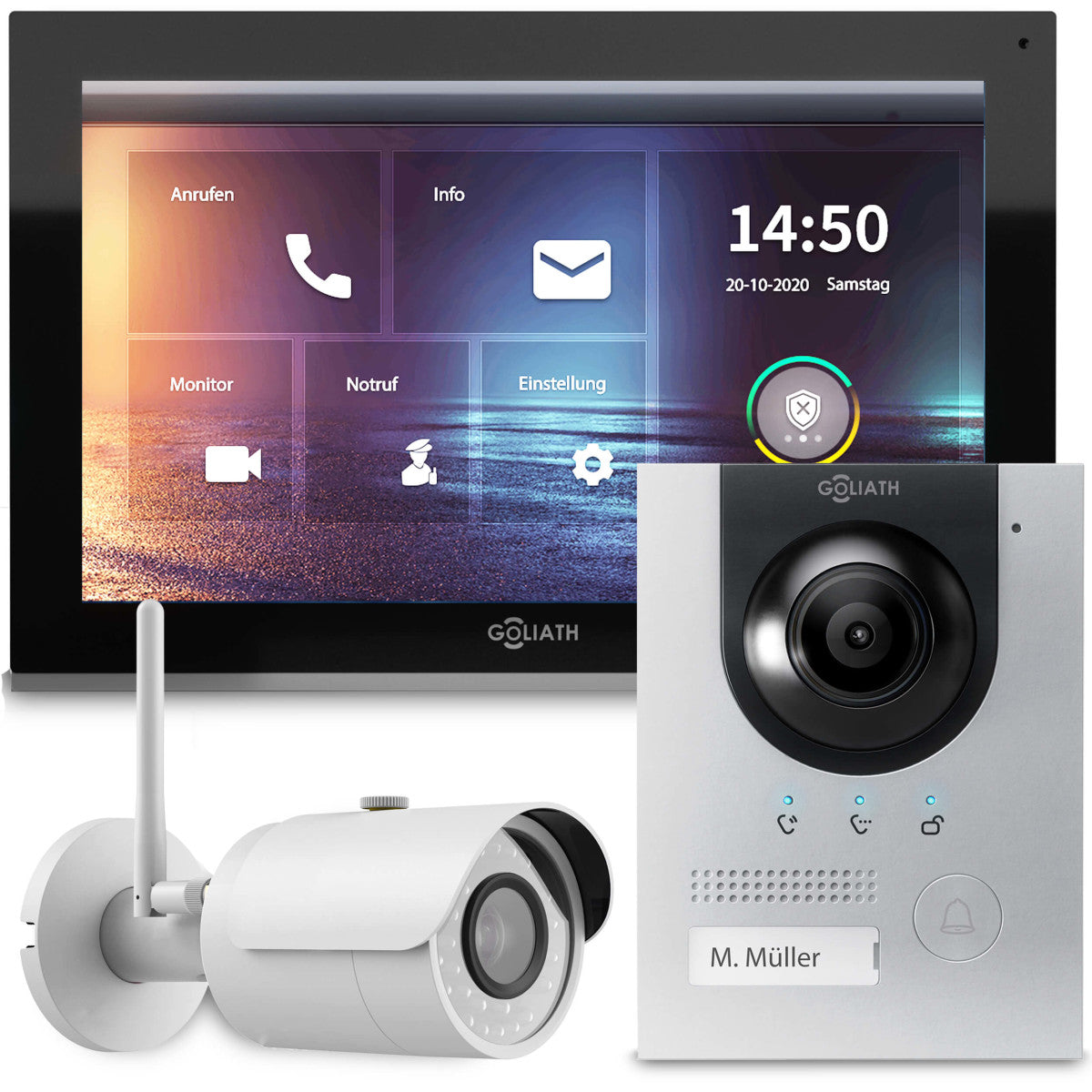 GOLIATH Hybrid IP Video Türsprechanlage - App - Silber - 1-Familie - 10 Zoll - Aufputz - 180° Kamara