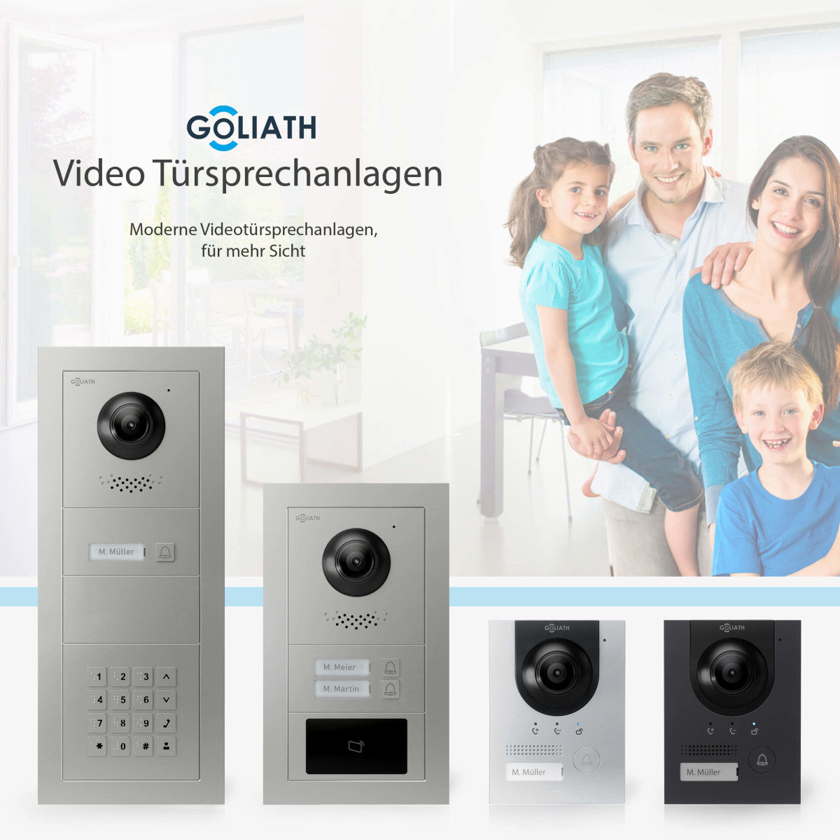 GOLIATH Hybrid IP Video Türsprechanlage - App - Silber - 1-Familie - 10 Zoll - Aufputz - 180° Kamara