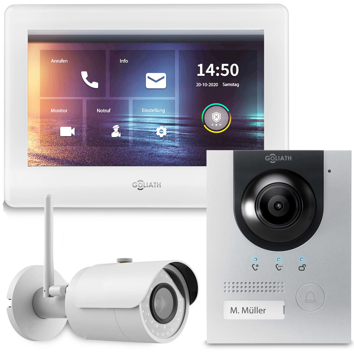 GOLIATH Hybrid IP Video Türsprechanlage - App - Silber - 1-Familie - 7 Zoll - Aufputz - 180° Kamara