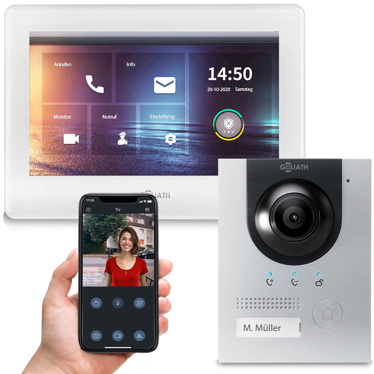 GOLIATH Hybrid IP Video Türsprechanlage - App - Silber - 1-Familienhaus - 7 Zoll - Aufputz - 180° Kamara