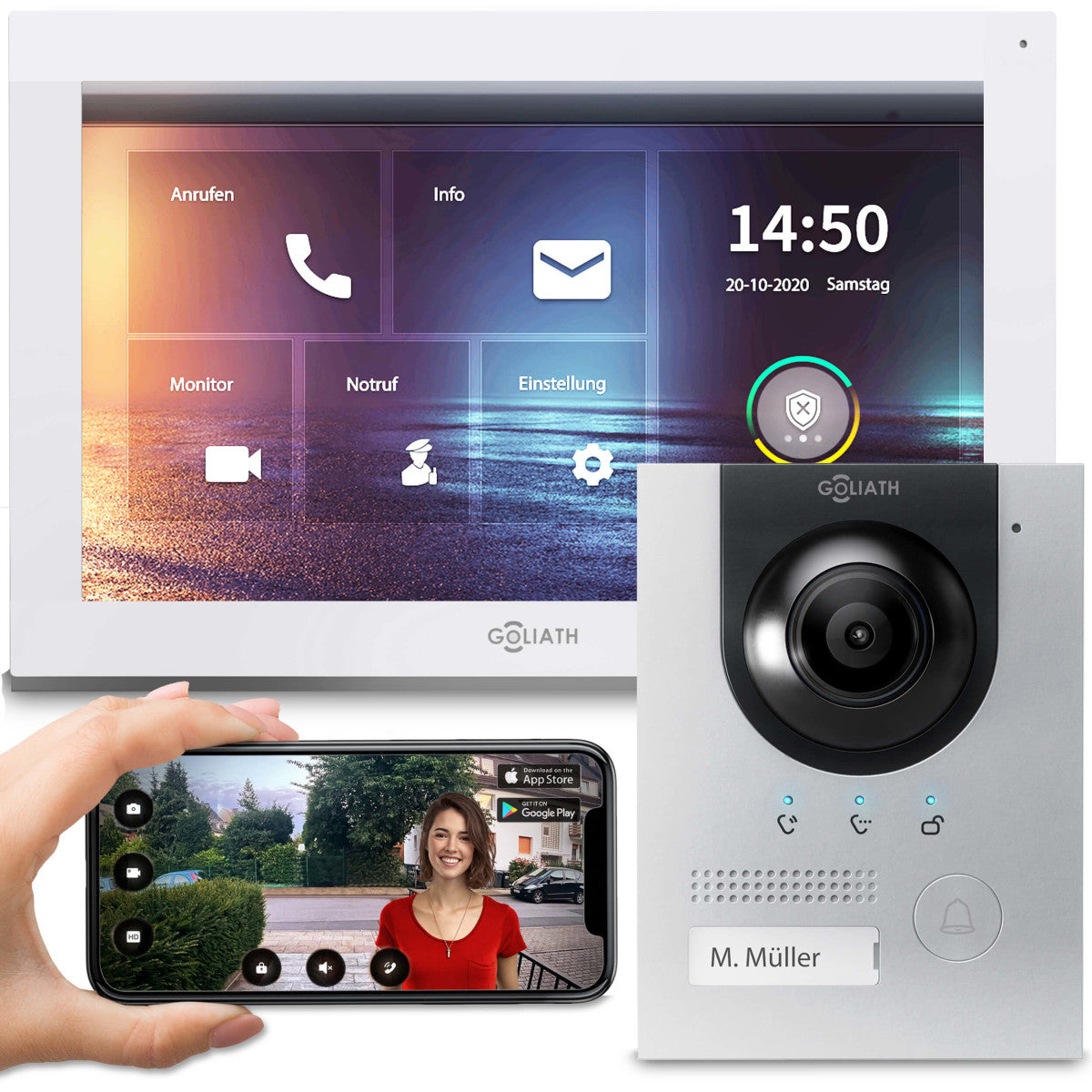GOLIATH Hybrid IP Video Türsprechanlage - App - Silber - 1-Familienhaus - 10 Zoll - Aufputz - 180° Kamara