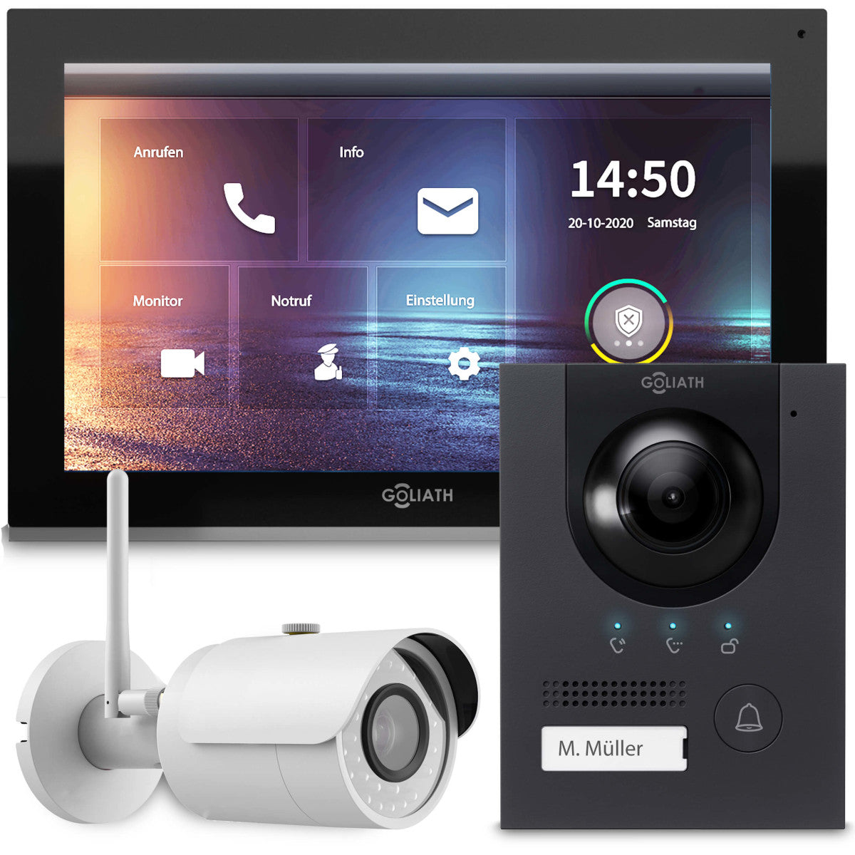 GOLIATH Hybrid IP Videotürsprechanlage - App - Anthrazit - 1-Familie - 10 Zoll - Unterputz - 180° Kamara